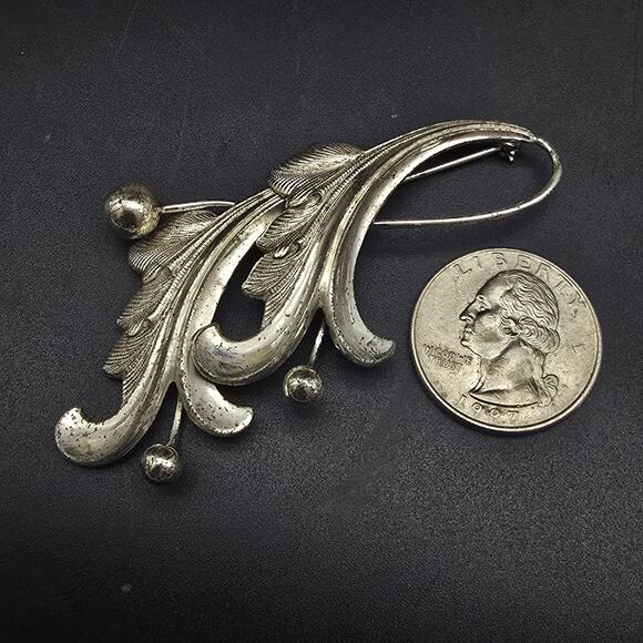 Forstner Sterling Weeping Flower Leaf Brooch Vintage Jewelry - Picture 2 of 7